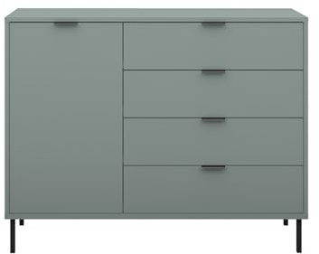 storado.de - Kommode Bonnie mit 1 Tür und 4 Schubladen mit Selbsteinzug, Holzwerkstoff, Pine Green Matt Lack, 129 x 100 x 45 cm