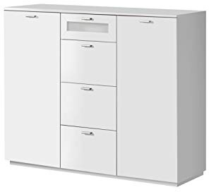 FORTE Nexus Kommode mit 2 Türen und 4 Schubladen, Holzwerkstoff, Weiß matt, 54 x 98,8 x 119,6 cm