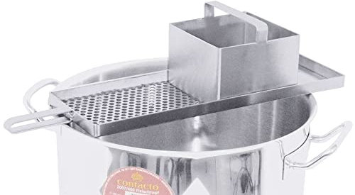 Contacto Gastronomie Knöpflehobel für kurze Knöpfle mit Topfhalterung Edelstahl 18/10 für Töpfe von Ø36-45 cm, Spätzlepresse mit Ruhebreich