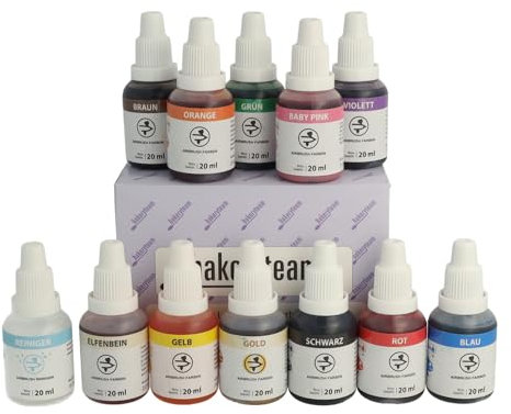 Bakeryteam Airbrush Lebensmittelfarben Set mit Reiniger (12 x 20ml)