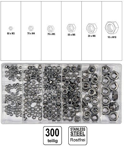 Muttern Sortiment 300 tlg. metrisch Edelstahl Muttern rostfrei Sechskantmuttern