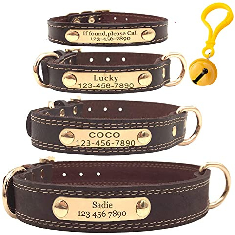 Mihqy Personalized Custom Leather Dog Collar with Engraved Name Phone Number -Engraved Dog Collars for Small Medium Large Dogs - M