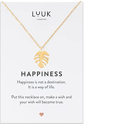 LUUK LIFESTYLE Wasserfeste Edelstahl Halskette mit Anhänger, moderner Schmuck, Geschenkidee für Damen, Glücksbringer für Frauen, feminin & filigran, Kette mit Monstera Blatt I Pflanze, gold