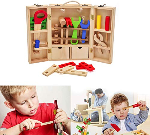 Wooden Tool Box Carrycase Pretend Role Play Assembly Construction Toys Kids Gift HYGRAD®