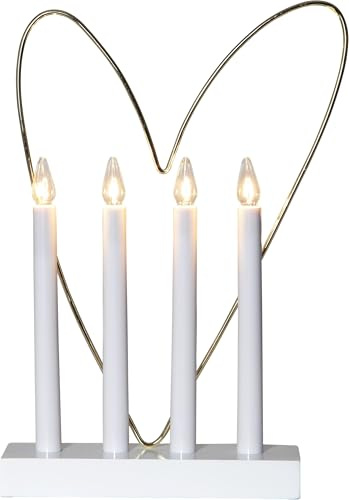 Kerzenleuchter Glossy von Star Trading, Kerzenständer mit 4 Glühbirnen E10 warmweiß, Weihnachtsdeko aus Holz, Kunststoff und Metall in Weiß und Gold, Kabelschalter, Höhe: 37 cm