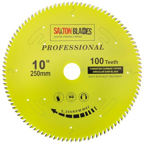 Saxton TCT250100TPRO - Lama per sega circolare TCT 250 mm x 100 denti x 30 mm, foro 16, 20, 25 mm, anelli di riduzione compatibili con Bosch, Makita, Dewalt, ecc