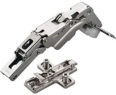 2 x Salice Topfband 155° Serie 200 (Null-Einsprung) mit Dämpfer im Topf Bohrbild T52 Eckanschlag mit Kreuz-Montageplatte Höhe 6 mm mit Euroschrauben, Exzenterverstellung Schrankscharnier von SO-TECH®