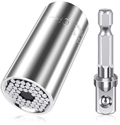 MAEXUS Ensemble de clés à douilles universelles à cliquet - Convient aux douilles standard Avec clé à cliquet multifonction - Adaptateur pour perceuse électrique - Unisexe - Pour la fête des pères