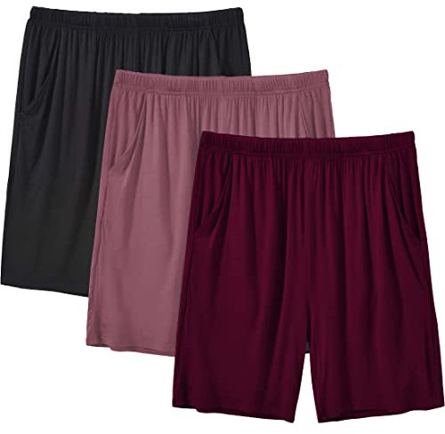 MoFiz Femme Bas de Pyjama Court Pantalon Shorts d'été Doux Modal Vêtements de Nuit avec Poches Lot de 3 Noir/Rouge/Gris Rougeâtre XL