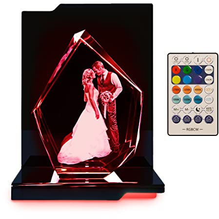 LOOXIS Photo 3D personnalisée au laser de votre image gravée sur verre - Idée cadeau pour Noël, anniversaire, anniversaire de mariage, femmes et hommes - Hologramme, iceberg, XL, socle lumineux inclus
