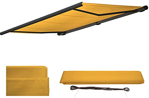 Mendler Ersatz-Bezug für Markise T122, Vollkassette Ersatzbezug Sonnenschutz 4x3m - Polyester gelb