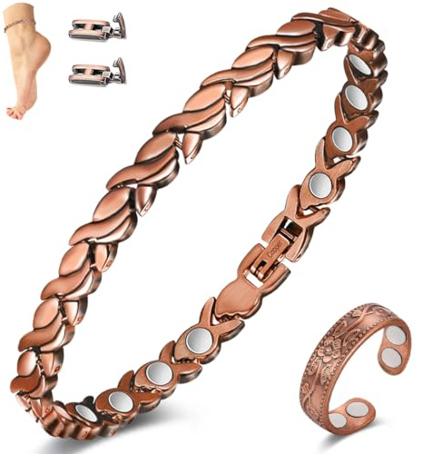 Vicmag Bracelet de cheville magnétique réglable en cuivre pour femme | Bracelet de cheville en cuivre pur à 99,9 %, aimants ultra puissants, cadeau de bijoux avec outil de réglage
