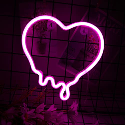 ENUOLI Herz Neonschilder, rosa Herz Neon Lampe Pink LED LED NEINLICHE LICHT NACHT LICHT für Schlafzimmer USB/Batteriebedienung Herz Nachtlichter für Wand Home Kinderzimmer Geburtstag Party Bar Dekor