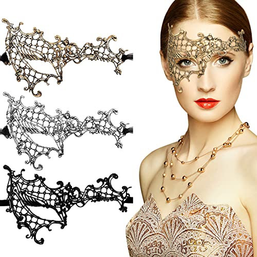 Chalyna 3 Pieces Masquerade Masks Lace Eye Mask for Lady Girl Face Venetian Ball Party Costume Halloween(Stylish Style)