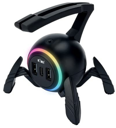 KIWIFOTOS Bungee - Supporto per mouse da gioco con porta USB, supporto per cavo per mouse con luce RGB antiscivolo, design a ragno