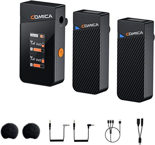 COMICA Vimo C2 2.4G Wireless Lavalier Microphone with 2 Transmitter & 1 Receiver for Interviewing,Live Streaming and Vlogging