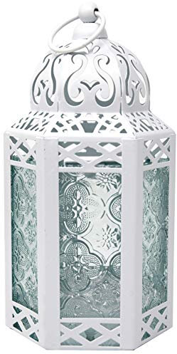 Dekorative marokkanische Laterne aus weißem Metall mit Kerzenhalter – Innen-/Außenbereich, Heimdekoration, Terrasse, Hochzeiten, Weihnachten, klein