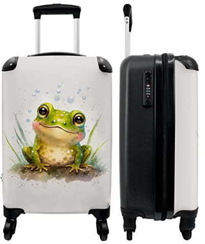NoBoringSuitcases.com® Koffer Handgepäck Trolley Rollkoffer Kleine Reisekoffer - Frosch - Grün - Aquarell - Tiere - Junge - Mädchen - Cabin Size < 55x40x23 cm & 55x40x20 cm - Fotokoffer