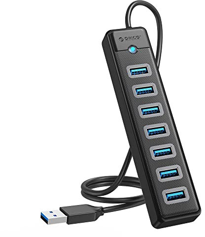 ORICO USB Hub mit 50CM Long Kabel, 7 Port USB 3.0 Hub mit 5V/3A Netzteil Port, 5Gbps Ultra-Slim USB Hub Verteiler Adapter für Laptop, MacBook Pro/Mini, iMac, Surface Pro, PS 4, Mobile HDD