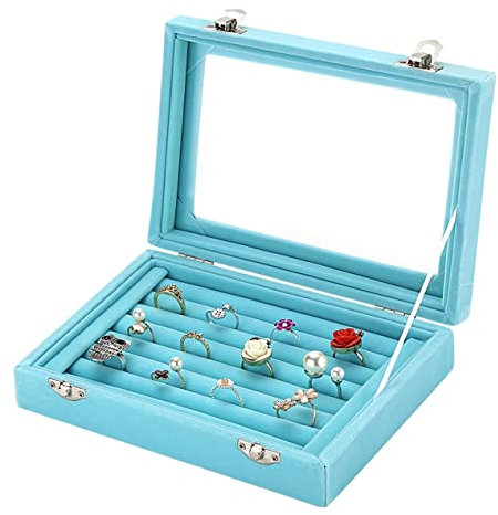 Boewill Samtglas-Organizer für Schmuck, Ring, Ohrringe, Schmuck, Ring, Ohrringe, Schmuckkästchen, Ringhalter, Himmelblau