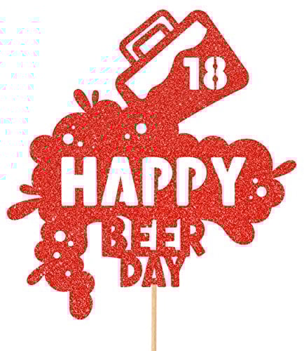 Personalised Happy Beer Day Glitter Cake Topper - Red Custom Age Glitter Cake Decoration and Sprinkles - Happy Birthday Decorations - Personalised Toppers for Cakes by Cakeshop