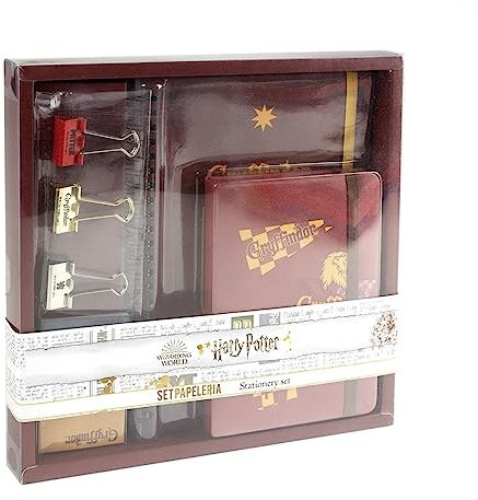 Harry Potter mehrteiliges Schreibset (Schreibbuch, Notiblock, Klebezettel, Binder Clips) Geschenkset (Rot)