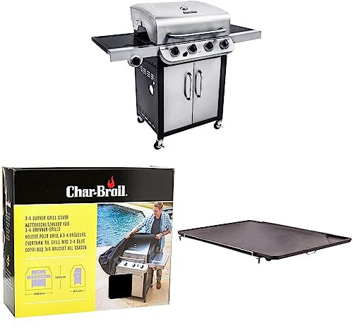 Char-Broil Convective 440S & 140766 - Universal Wetterschutzhaube für 3 & 4-Brenner-Gasgrill & 140 515 - Gussgrillplattenaufsatz für Seitenbrenner alle Char-Broil Modelle.