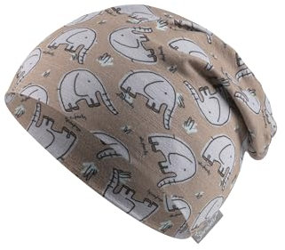 Sterntaler Beanie Elefanten - Kindermütze aus Flammgarnjersey mit UV Schutz 50+ - Leichte Mütze mit Elefanten -Aufdruck schützt den Kopf an heißen Tagen vor der Sonne - blassbraun, 53