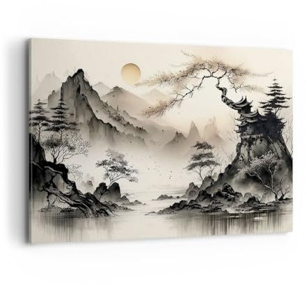 ARTTOR Wandbilder Dekoration Wohnzimmer Asien Japan Sicht Bilder auf Leinwand 120x80cm Leinwandbild Schlafzimmer Küche Deko Wand Kunstdruck Art Groß XXL Wanddeko Bild Wall Decor Canvas AA120x80-5777