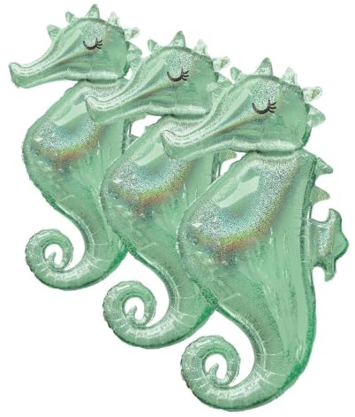 (PKT) Mermaid Wishes Seahorse SuperShape Foil Balloon 20/50cm x 38/96cm P40 (Pack of 3)