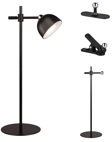 Reality Leuchten LED Akku Tischleuchte Maxima R57791102, Metall Schwarz matt, inkl. 3 Watt LED, 4-fach Touch, inkl. Standfuß & Wandbefestigung & Klemmvorrichtung