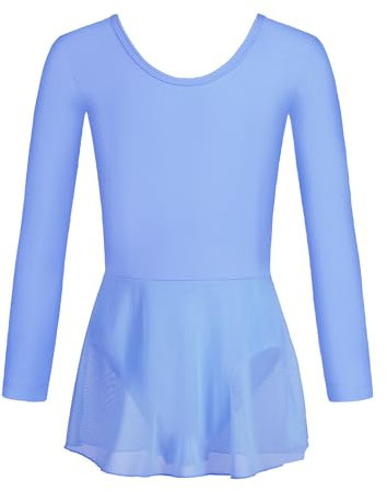 HIPPOSEUS Ragazza Vestito da Balletto Manica Lunga Tutu Body Danza Leotard per Balletto Bambina Vestito Ginnastica con Tulle Gonna,7024-Blu,8-9 anni