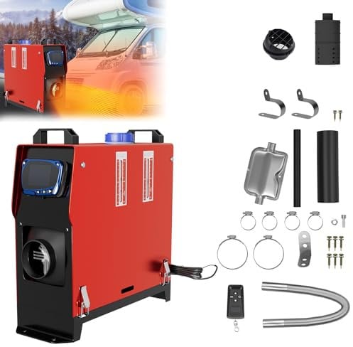 LARS360 8KW Standheizung Diesel Auto Kraftstoff, 12V Luft Dieselheizung, Air Diesel Heizung mit LCD-Schalter & Fernbedienung, Air Standheizung für Auto RV Boote LKW Wohnmobil Bus (Typ B, Rot&Schwarz)