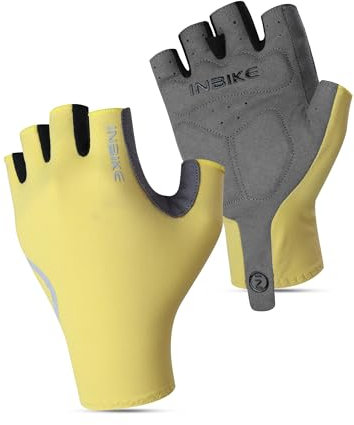 INBIKE Fahrradhandschuhe Herren Damen Halbfinger Sommer Rennrad Atmungsaktiv Radhandschuhe MTB Handschuhe Kurz Anti-Rutsch für Radfahren Sport Gelb XXL