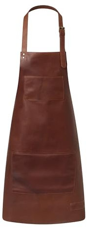GlobeeCraft Mandil Cocina Hombre de Cuero - Delantal para Barbacoa Marrón. Práctico y con Estilo. Ideal para Regalos como Delantales de Cocina o de Barbacoa