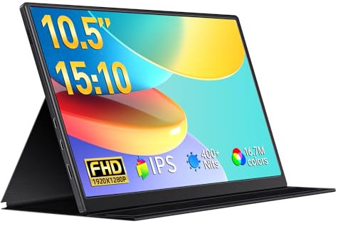 VOKENSU - 10.5 Small Portable Monitor, 400 Nits 15:10 FHD 1280P IPS Display, Ultra Slim Mini Monitor with Smart Cover and Speaker, USB C HDMI HDR Portable Gaming Monitor