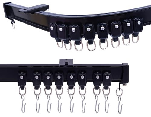 MaKefeile Deckenvorhänge, Schiene, Aluminium, flexibel, biegbar, Stange, Raumteiler, Privatsphäre, Trennwand, Wohnmobil, Outdoor, Vorhangschiene, Haken-Set, schwarz, 9–4,5 m
