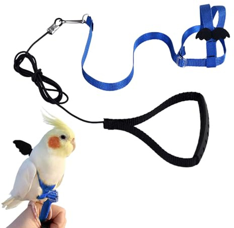 Esshogo 1 Stück Papageienleine, Papageienflugseil, Verstellbares Papageien-Geschirr, Sittich Fluggeschirr für Papageien, Vögel, S, Blu