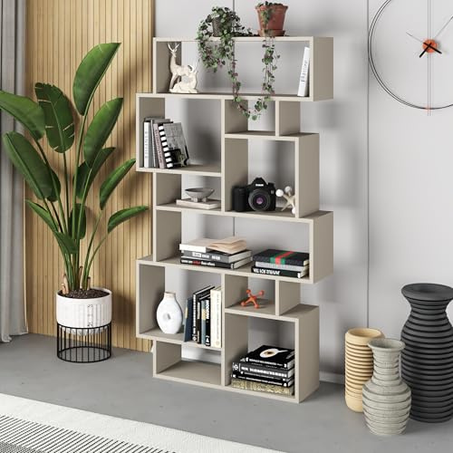 HOCUS PICUS 6 Tier Bookcase, Many Colour Options, Book Storage, Sandstone | Easy to Assemble, Living Room Furniture, Display Unit, 96x26x169cm