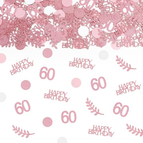 TUZELIYA 60. Geburtstag Deko Roségold - Tischdeko für Frau und Mann, Konfetti Streudeko für Jubiläen und Partys