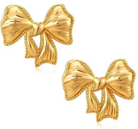 18K Gold Schleifen Ohrstecker für Damen, Bow Ribbon Ohrringe für Mädchen, Hypoallergene Ohrringe Piercing Jewellery Geschenke