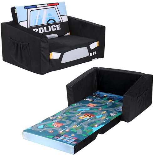 MALLBEST Kindersofa Ausklappbar 2 in 1 Schlafsofa Kindersessel für Kinderzimmer, Faltbares Sofa für Jungen & Mädchen, Geschenkidee (Normale Größe, Schwarz)