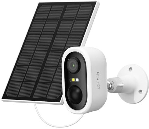 LAXIHUB 2K/3MP Outdoor Camera Wireless,Security Camera with Solar Panel,Two-Way Audio,Night Vision,Sound Floodlight Arlarm,Motion Detection,Wifi CCTV for Home&House Security,Works with Alexa