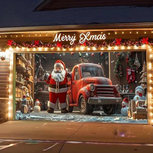 Décoration de porte de garage de Noël, bannière de porte de garage, Père Noël, bonhomme de neige, toile de fond murale pour extérieur, intérieur, maison, vacances, fête, fond mural