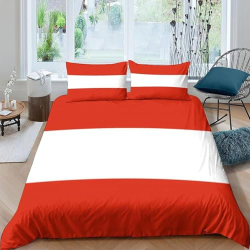 Bettwäsche Österreich-Flagge 200X200 cm 3D-Digitaldruck Kinderbettwäsche-Set, Mikrofaser-Bettbezug Mit Reißverschluss + 2 Kissenbezüge - Bequem Und Weich Anti-Allergie Anti-Fading -846S499U590T71