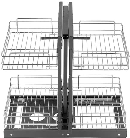 VEVOR Min 15W Opening Blind Corner Pull Out Organizer, 2 Tier 4 Shelf Kitchen Cabinet Organizer, Chrome Carbon Steel Storage Basket, Slide Out Storage Organizer, Left & Right Open Compatible