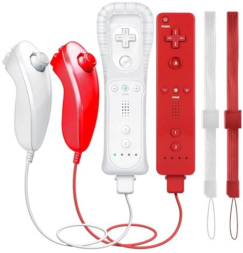 GOUYESHO Naked telecomando di ricambio per controller Wii/Wii U con Nunchuck con Motion Plus, telecomando di ricambio per console Wii/Wii U, confezione da 2 (rosso e bianco)