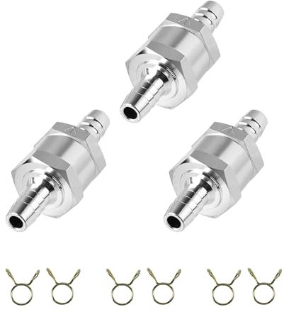 SWAWIS 3 Piezas Válvula Antirretorno de Retorno de Combustible Set 8mm in Aleación de Aluminio, con 6 Abrazaderas, para Sistemas de Combustible Gasolina Gasóleo Aceite