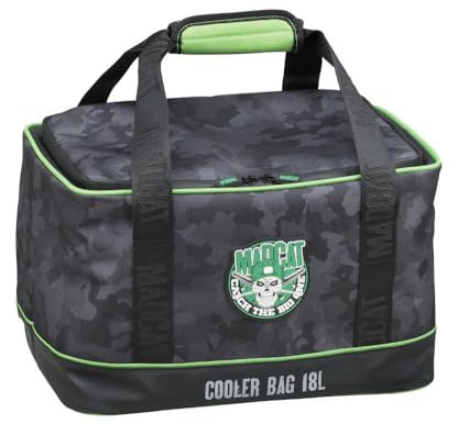 Madcat Kühltasche, 18L Fassungsvermögen, Camouflage-Design mit Grüner Umrandung, Isolierte Angeltasche, 35 x 24 x 21 cm, Ködertasche, Angeltasche