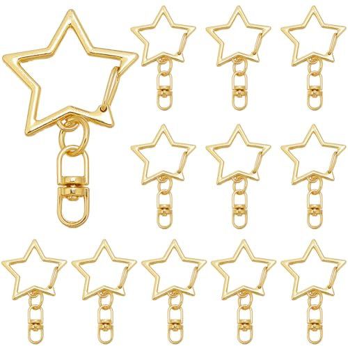 SOFPLATE 1 caja de 40 llaveros de Estrella con Anilla Dorada, Cierre Giratorio de Aleación, Llaveros de Metal Giratorios, Mosquetón, Clips Pequeños, Accesorios para Bricolaje, Llaveros, Cordones, Deco